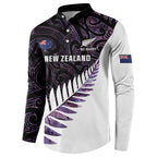 New Zealand Silver Fern Rugby Custom Button Sweatshirt Go All Black Purple Maori Paua Shell - Aussie Hoodie