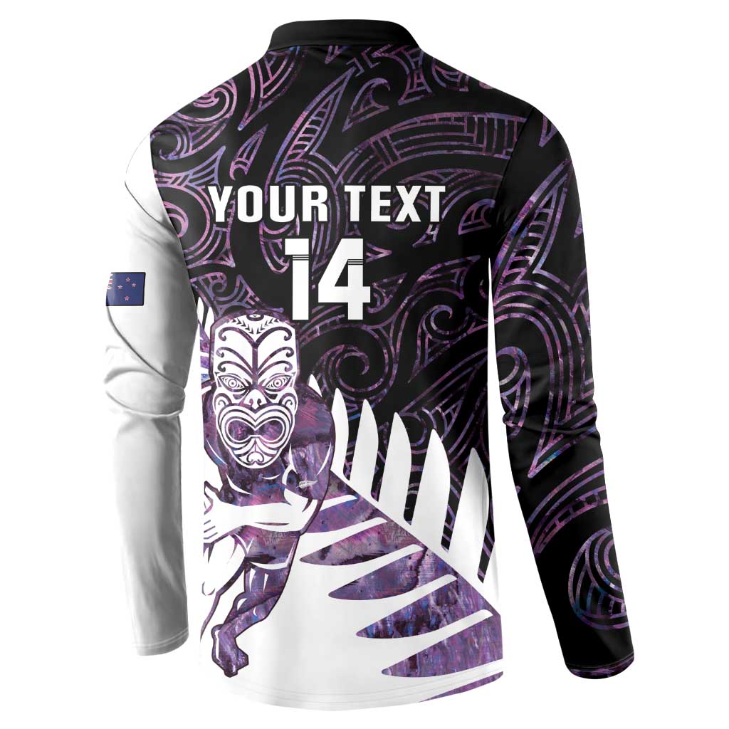 New Zealand Silver Fern Rugby Custom Button Sweatshirt Go All Black Purple Maori Paua Shell - Aussie Hoodie