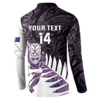 New Zealand Silver Fern Rugby Custom Button Sweatshirt Go All Black Purple Maori Paua Shell - Aussie Hoodie