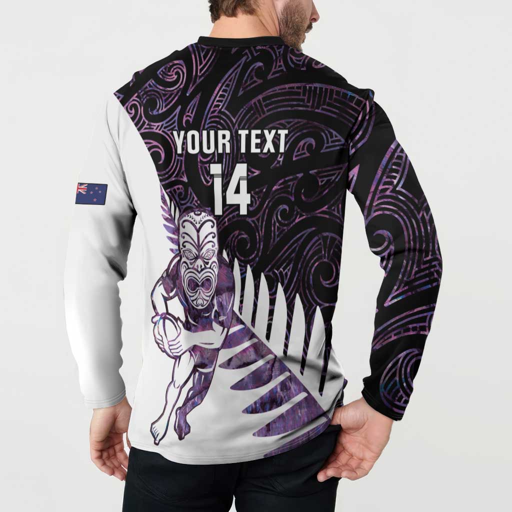 New Zealand Silver Fern Rugby Custom Button Sweatshirt Go All Black Purple Maori Paua Shell - Aussie Hoodie
