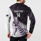 New Zealand Silver Fern Rugby Custom Button Sweatshirt Go All Black Purple Maori Paua Shell - Aussie Hoodie