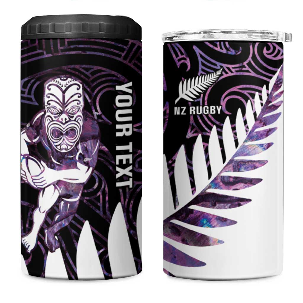 New Zealand Silver Fern Rugby Custom 4 in 1 Can Cooler Tumbler Go All Black Purple Maori Paua Shell - Aussie Hoodie