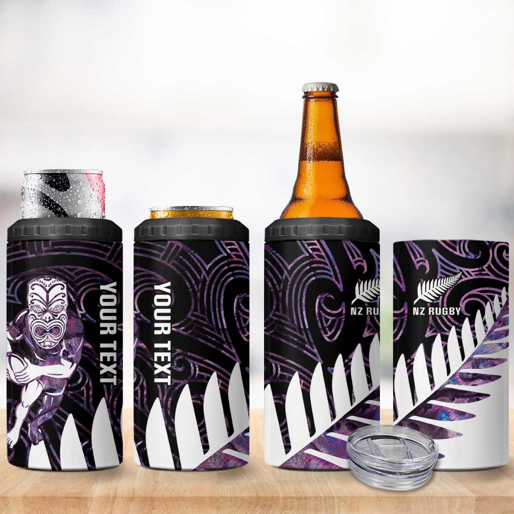 New Zealand Silver Fern Rugby Custom 4 in 1 Can Cooler Tumbler Go All Black Purple Maori Paua Shell - Aussie Hoodie