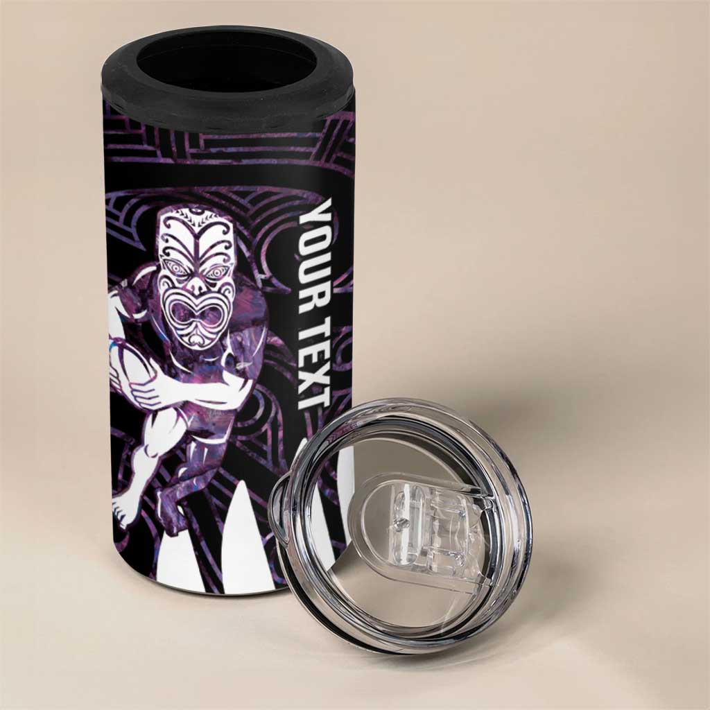New Zealand Silver Fern Rugby Custom 4 in 1 Can Cooler Tumbler Go All Black Purple Maori Paua Shell - Aussie Hoodie