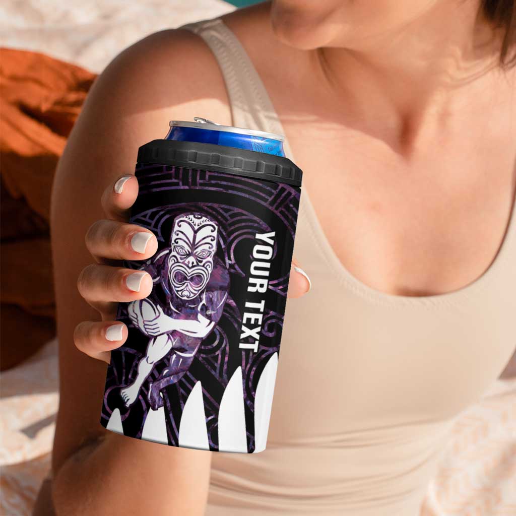 New Zealand Silver Fern Rugby Custom 4 in 1 Can Cooler Tumbler Go All Black Purple Maori Paua Shell - Aussie Hoodie