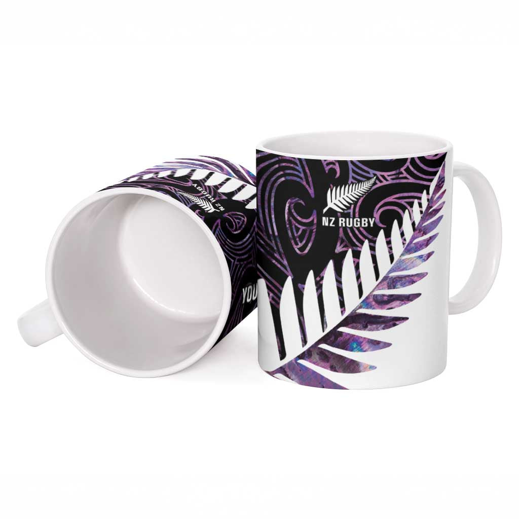 New Zealand Silver Fern Rugby Custom Ceramic Mug Go All Black Purple Maori Paua Shell - Aussie Hoodie