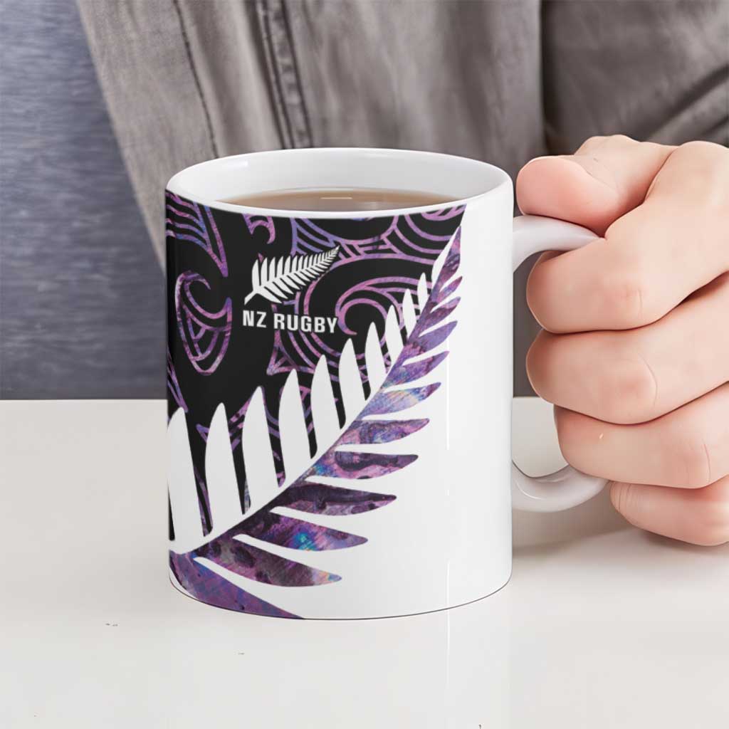 New Zealand Silver Fern Rugby Custom Ceramic Mug Go All Black Purple Maori Paua Shell - Aussie Hoodie