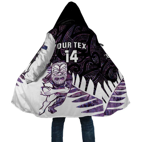 New Zealand Silver Fern Rugby Custom Cloak Go All Black Purple Maori Paua Shell - Aussie Hoodie