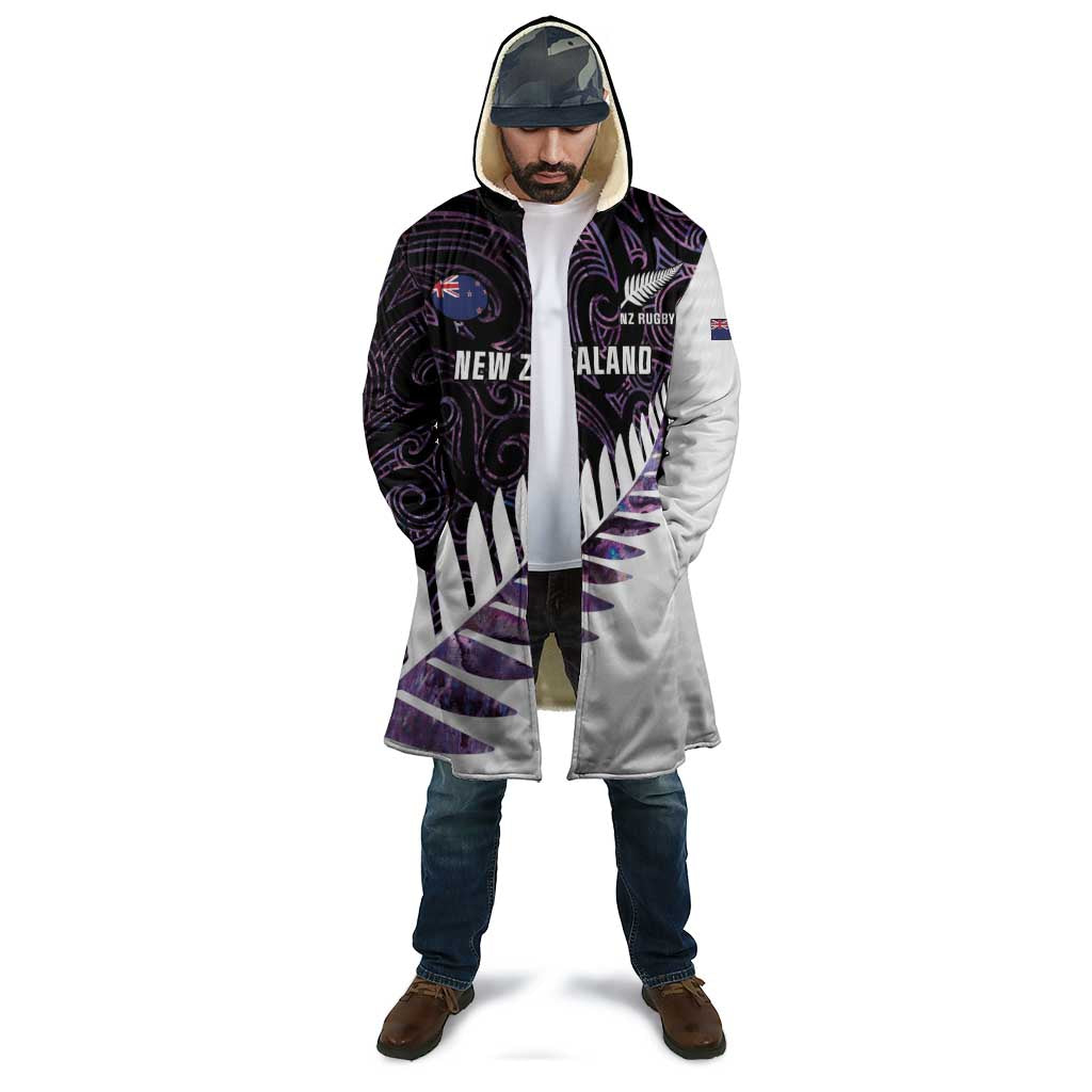 New Zealand Silver Fern Rugby Custom Cloak Go All Black Purple Maori Paua Shell - Aussie Hoodie