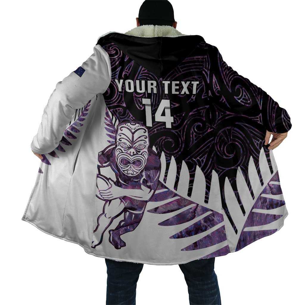 New Zealand Silver Fern Rugby Custom Cloak Go All Black Purple Maori Paua Shell - Aussie Hoodie