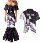 New Zealand Silver Fern Rugby Custom Couples Matching Mermaid Dress and Hawaiian Shirt Go All Black Purple Maori Paua Shell - Aussie Hoodie