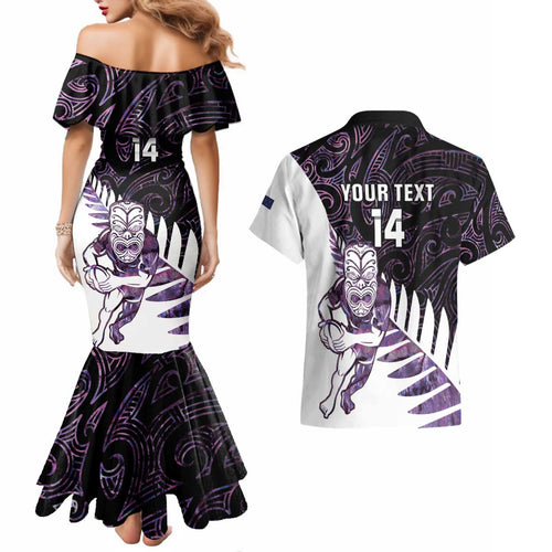 New Zealand Silver Fern Rugby Custom Couples Matching Mermaid Dress and Hawaiian Shirt Go All Black Purple Maori Paua Shell - Aussie Hoodie