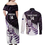 New Zealand Silver Fern Rugby Custom Couples Matching Off Shoulder Maxi Dress and Long Sleeve Button Shirt Go All Black Purple Maori Paua Shell - Aussie Hoodie