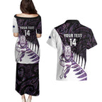 New Zealand Silver Fern Rugby Custom Couples Matching Puletasi and Hawaiian Shirt Go All Black Purple Maori Paua Shell - Aussie Hoodie