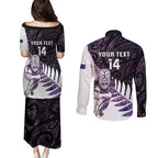 New Zealand Silver Fern Rugby Custom Couples Matching Puletasi and Long Sleeve Button Shirt Go All Black Purple Maori Paua Shell - Aussie Hoodie