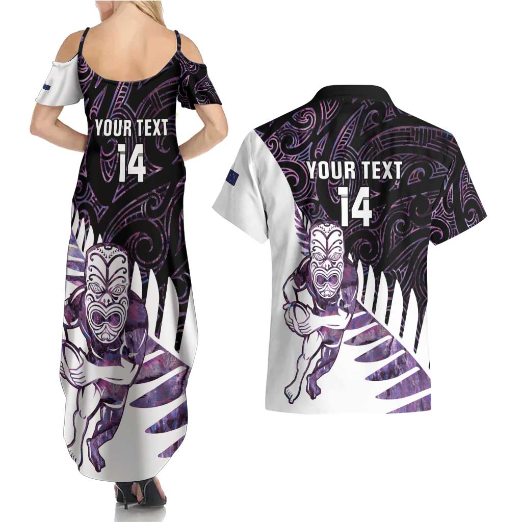 New Zealand Silver Fern Rugby Custom Couples Matching Summer Maxi Dress and Hawaiian Shirt Go All Black Purple Maori Paua Shell - Aussie Hoodie