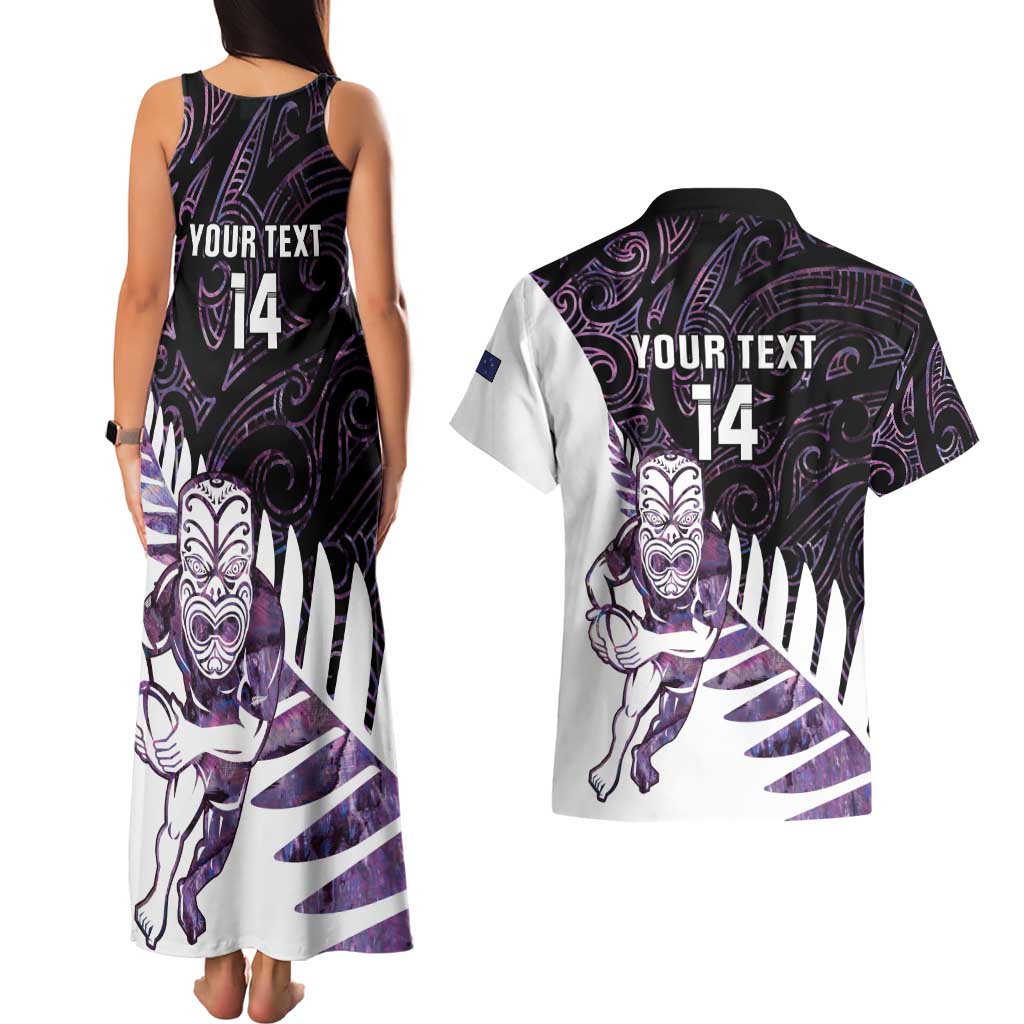 New Zealand Silver Fern Rugby Custom Couples Matching Tank Maxi Dress and Hawaiian Shirt Go All Black Purple Maori Paua Shell - Aussie Hoodie