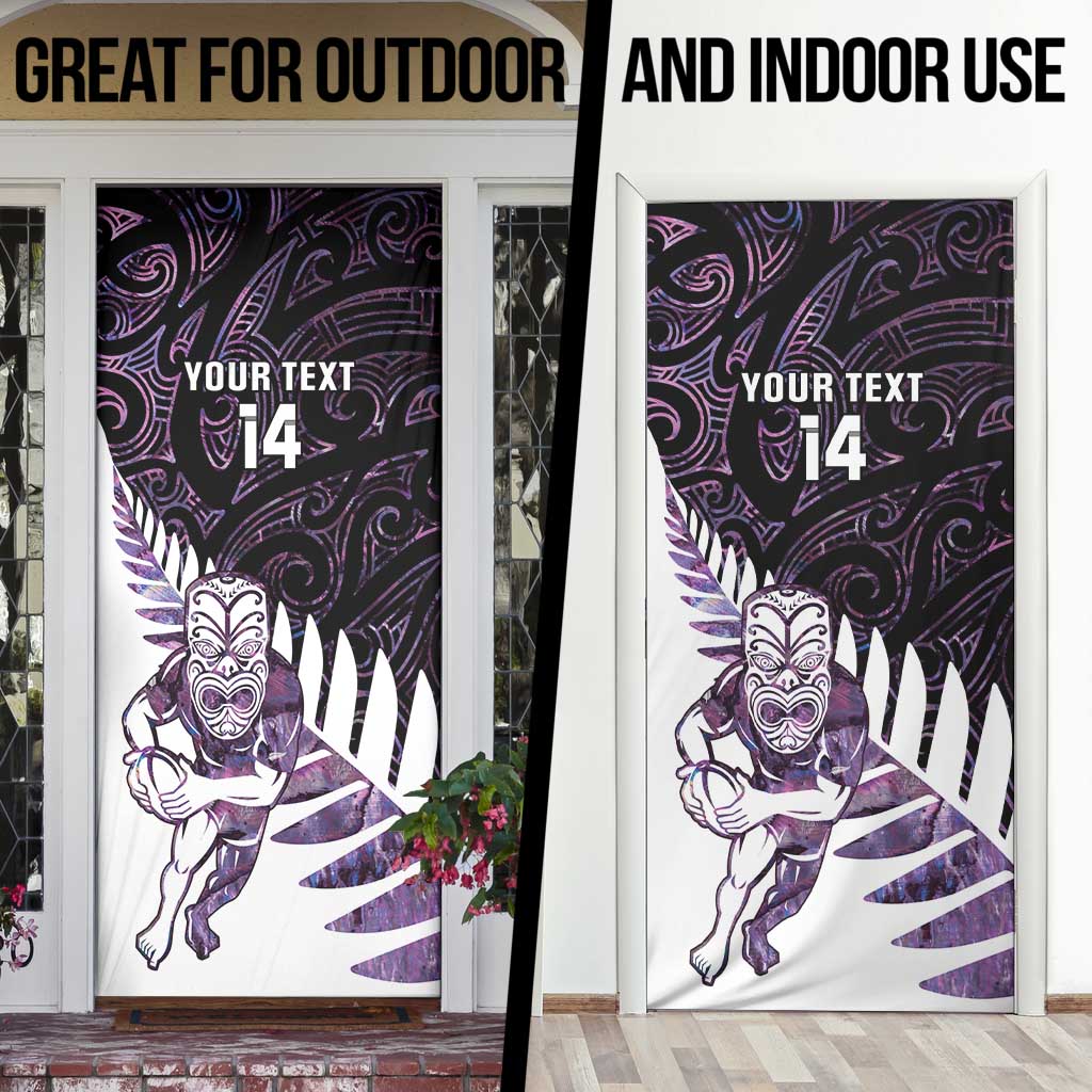 New Zealand Silver Fern Rugby Custom Door Cover Go All Black Purple Maori Paua Shell - Aussie Hoodie