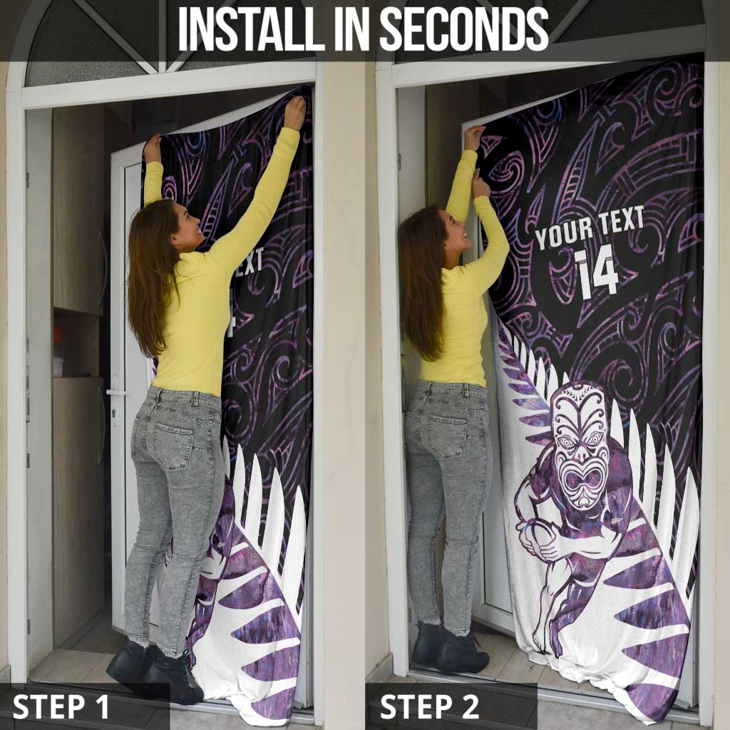 New Zealand Silver Fern Rugby Custom Door Cover Go All Black Purple Maori Paua Shell - Aussie Hoodie