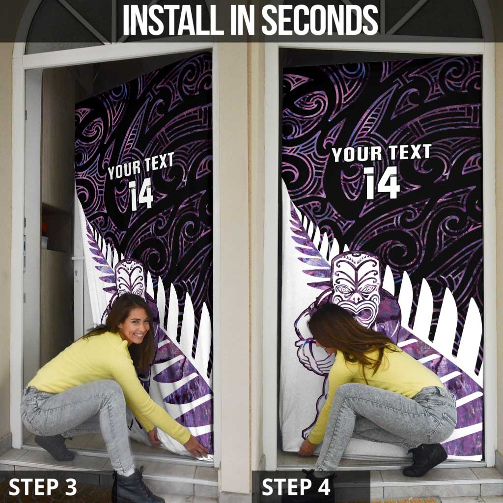New Zealand Silver Fern Rugby Custom Door Cover Go All Black Purple Maori Paua Shell - Aussie Hoodie