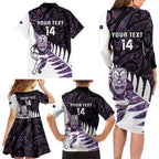 New Zealand Silver Fern Rugby Custom Family Matching Long Sleeve Bodycon Dress and Hawaiian Shirt Go All Black Purple Maori Paua Shell - Aussie Hoodie