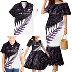 New Zealand Silver Fern Rugby Custom Family Matching Mermaid Dress and Hawaiian Shirt Go All Black Purple Maori Paua Shell - Aussie Hoodie