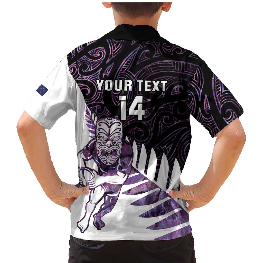 New Zealand Silver Fern Rugby Custom Family Matching Mermaid Dress and Hawaiian Shirt Go All Black Purple Maori Paua Shell - Aussie Hoodie