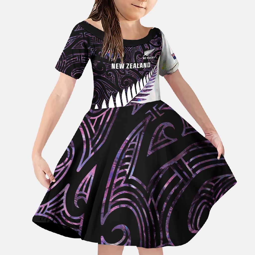 New Zealand Silver Fern Rugby Custom Family Matching Mermaid Dress and Hawaiian Shirt Go All Black Purple Maori Paua Shell - Aussie Hoodie