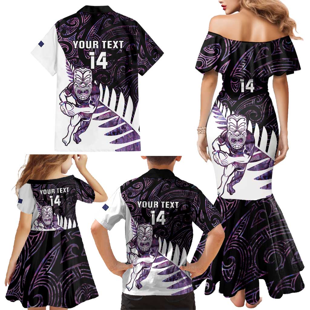 New Zealand Silver Fern Rugby Custom Family Matching Mermaid Dress and Hawaiian Shirt Go All Black Purple Maori Paua Shell - Aussie Hoodie