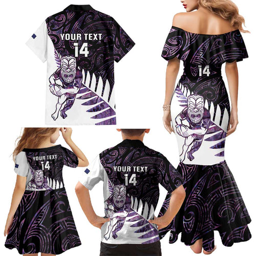 New Zealand Silver Fern Rugby Custom Family Matching Mermaid Dress and Hawaiian Shirt Go All Black Purple Maori Paua Shell - Aussie Hoodie