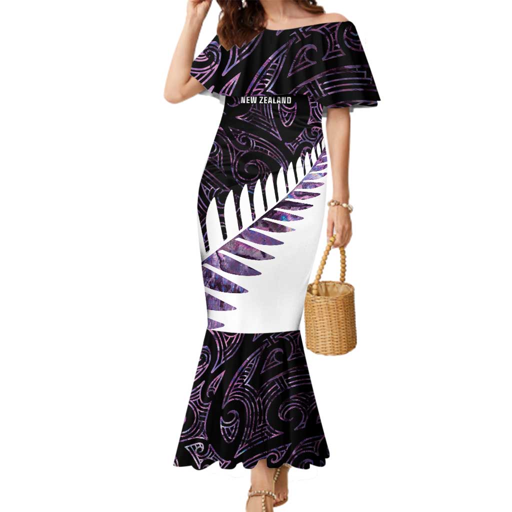 New Zealand Silver Fern Rugby Custom Family Matching Mermaid Dress and Hawaiian Shirt Go All Black Purple Maori Paua Shell - Aussie Hoodie
