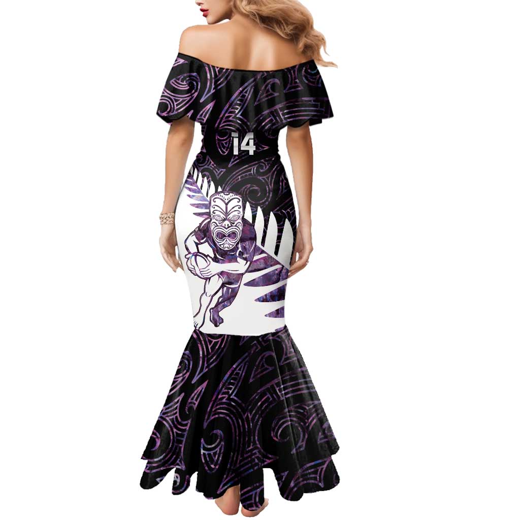 New Zealand Silver Fern Rugby Custom Family Matching Mermaid Dress and Hawaiian Shirt Go All Black Purple Maori Paua Shell - Aussie Hoodie