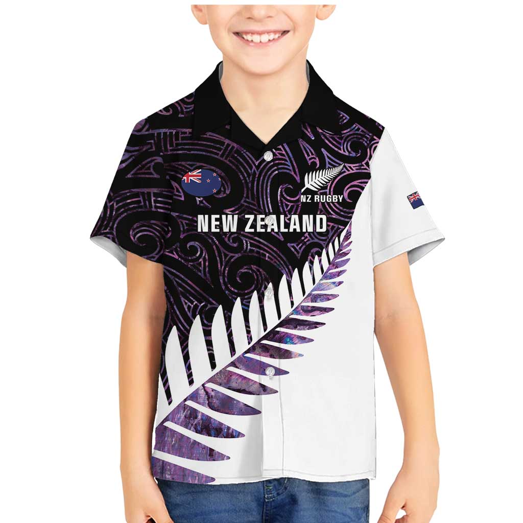 New Zealand Silver Fern Rugby Custom Family Matching Mermaid Dress and Hawaiian Shirt Go All Black Purple Maori Paua Shell - Aussie Hoodie
