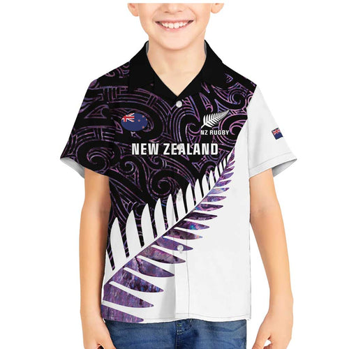 New Zealand Silver Fern Rugby Custom Family Matching Mermaid Dress and Hawaiian Shirt Go All Black Purple Maori Paua Shell - Aussie Hoodie