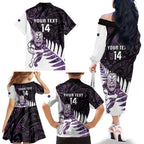 New Zealand Silver Fern Rugby Custom Family Matching Off The Shoulder Long Sleeve Dress and Hawaiian Shirt Go All Black Purple Maori Paua Shell - Aussie Hoodie