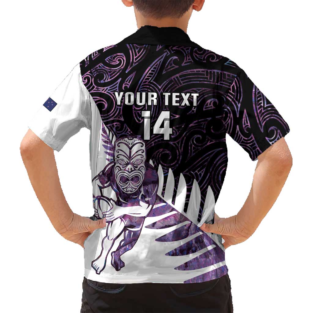 New Zealand Silver Fern Rugby Custom Family Matching Off Shoulder Maxi Dress and Hawaiian Shirt Go All Black Purple Maori Paua Shell - Aussie Hoodie
