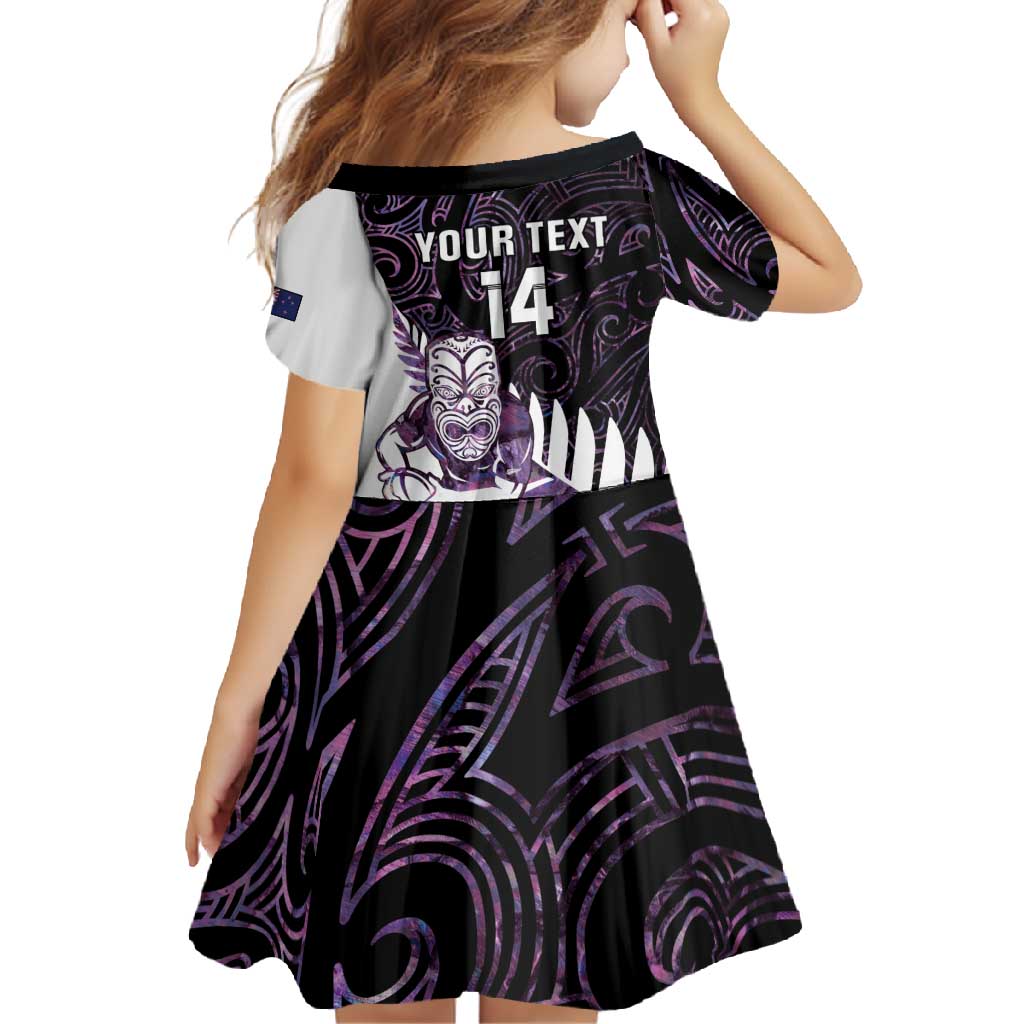 New Zealand Silver Fern Rugby Custom Family Matching Off Shoulder Maxi Dress and Hawaiian Shirt Go All Black Purple Maori Paua Shell - Aussie Hoodie