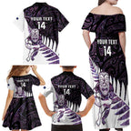 New Zealand Silver Fern Rugby Custom Family Matching Off Shoulder Maxi Dress and Hawaiian Shirt Go All Black Purple Maori Paua Shell - Aussie Hoodie