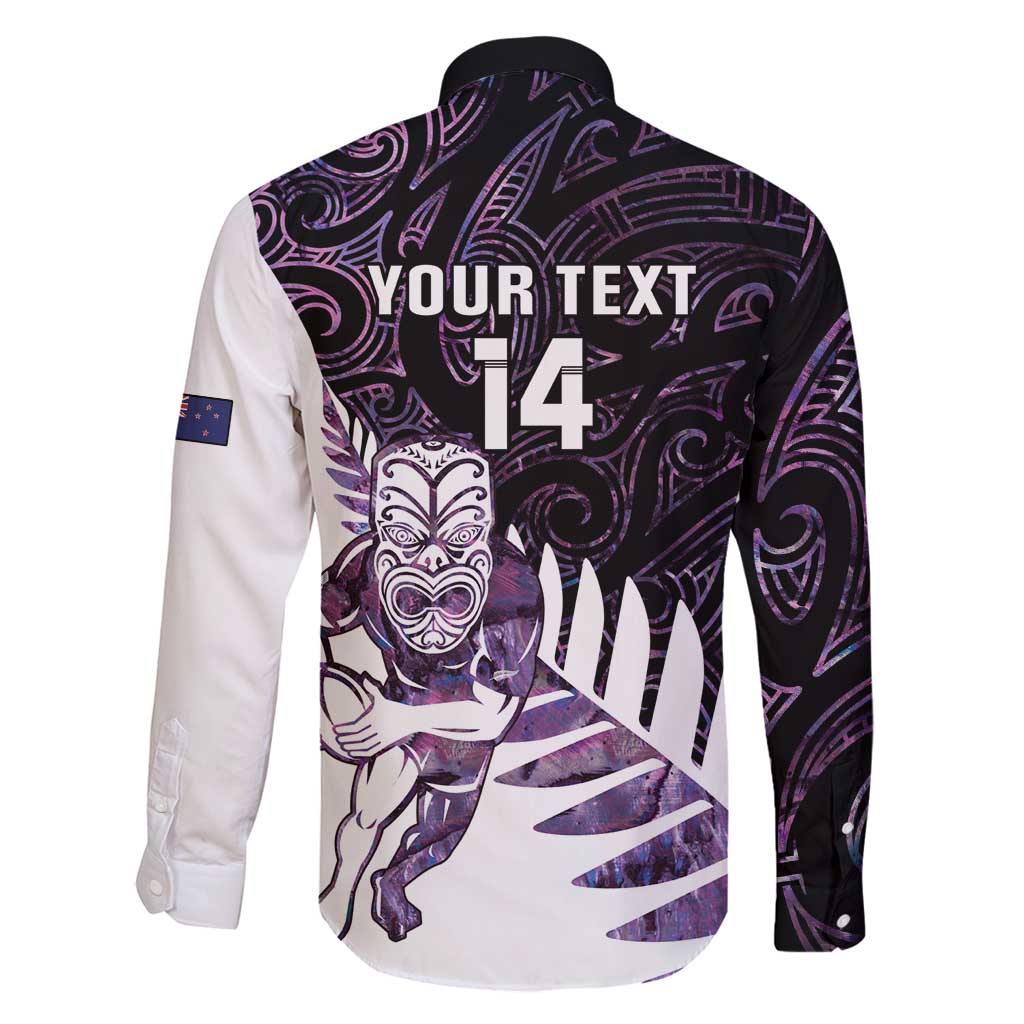 New Zealand Silver Fern Rugby Custom Family Matching Off Shoulder Maxi Dress and Hawaiian Shirt Go All Black Purple Maori Paua Shell - Aussie Hoodie