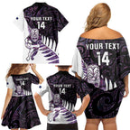 New Zealand Silver Fern Rugby Custom Family Matching Off Shoulder Short Dress and Hawaiian Shirt Go All Black Purple Maori Paua Shell - Aussie Hoodie
