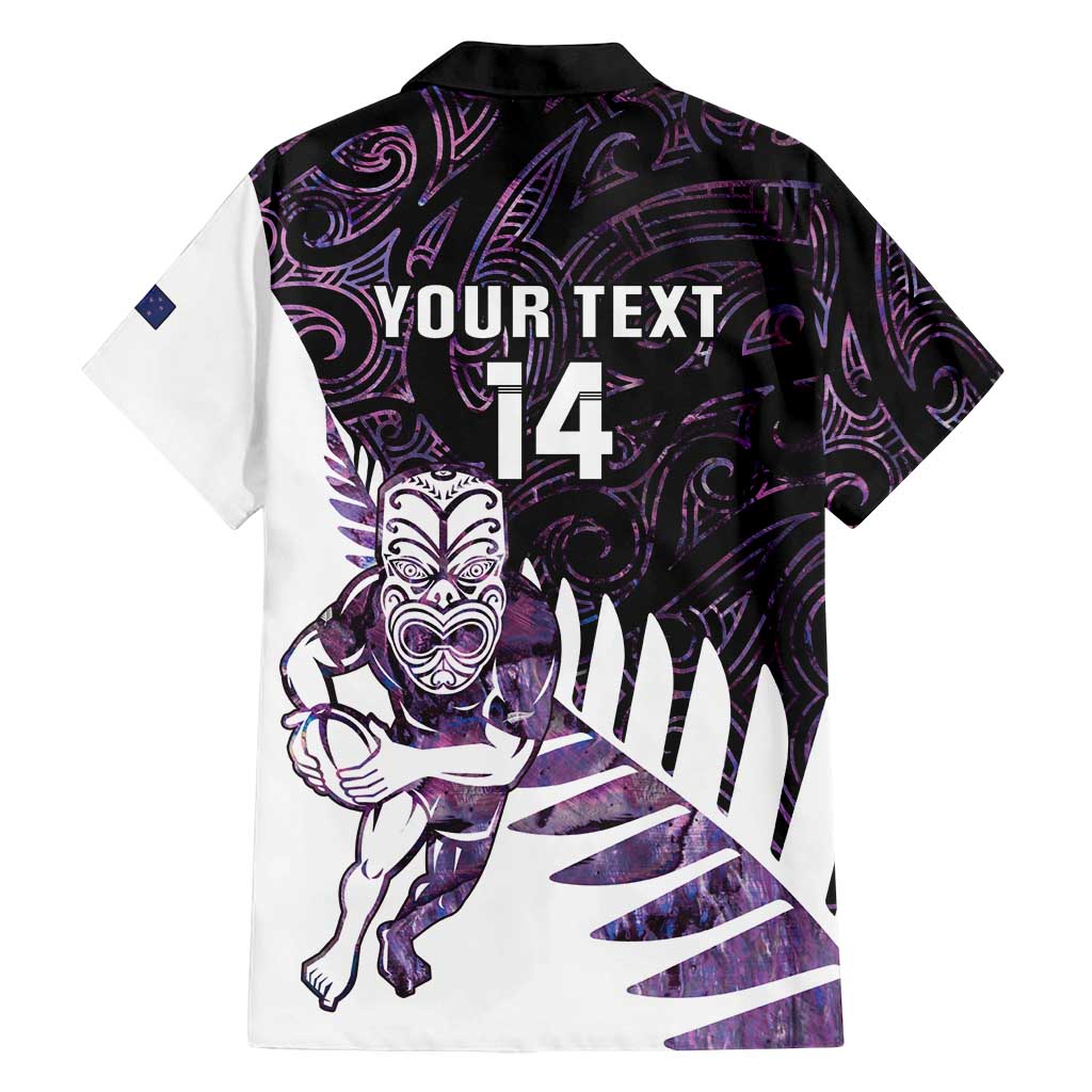 New Zealand Silver Fern Rugby Custom Family Matching Off Shoulder Short Dress and Hawaiian Shirt Go All Black Purple Maori Paua Shell - Aussie Hoodie