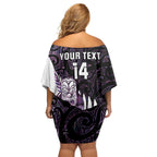 New Zealand Silver Fern Rugby Custom Family Matching Off Shoulder Short Dress and Hawaiian Shirt Go All Black Purple Maori Paua Shell - Aussie Hoodie