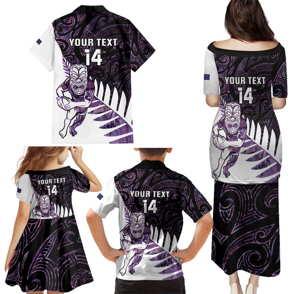 New Zealand Silver Fern Rugby Custom Family Matching Puletasi and Hawaiian Shirt Go All Black Purple Maori Paua Shell - Aussie Hoodie