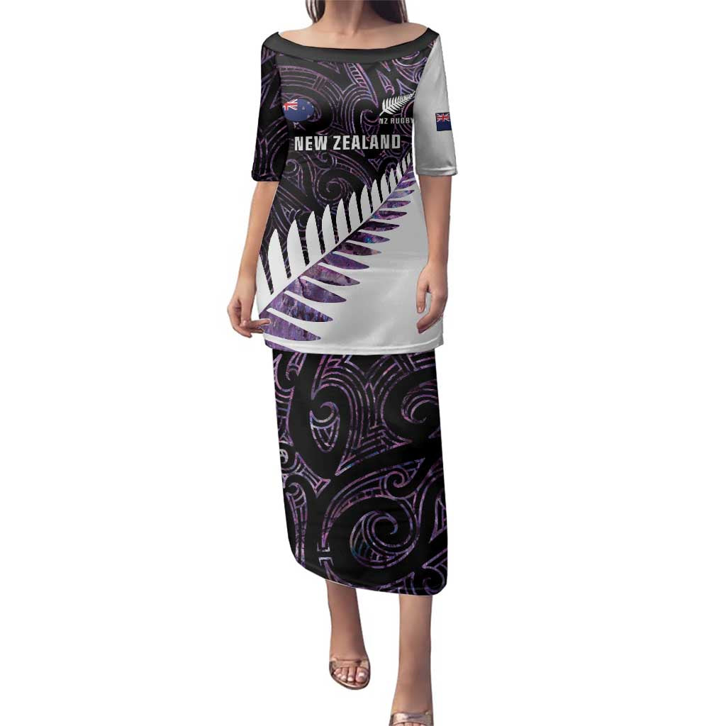 New Zealand Silver Fern Rugby Custom Family Matching Puletasi and Hawaiian Shirt Go All Black Purple Maori Paua Shell - Aussie Hoodie