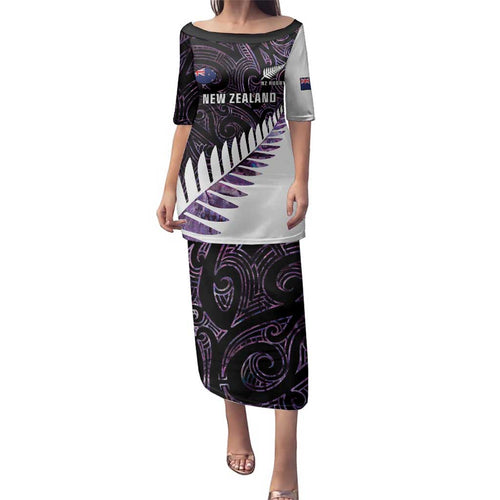 New Zealand Silver Fern Rugby Custom Family Matching Puletasi and Hawaiian Shirt Go All Black Purple Maori Paua Shell - Aussie Hoodie