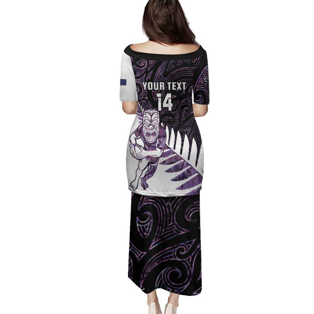 New Zealand Silver Fern Rugby Custom Family Matching Puletasi and Hawaiian Shirt Go All Black Purple Maori Paua Shell - Aussie Hoodie