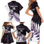 New Zealand Silver Fern Rugby Custom Family Matching Short Sleeve Bodycon Dress and Hawaiian Shirt Go All Black Purple Maori Paua Shell - Aussie Hoodie