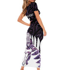 New Zealand Silver Fern Rugby Custom Family Matching Short Sleeve Bodycon Dress and Hawaiian Shirt Go All Black Purple Maori Paua Shell - Aussie Hoodie