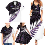 New Zealand Silver Fern Rugby Custom Family Matching Summer Maxi Dress and Hawaiian Shirt Go All Black Purple Maori Paua Shell - Aussie Hoodie
