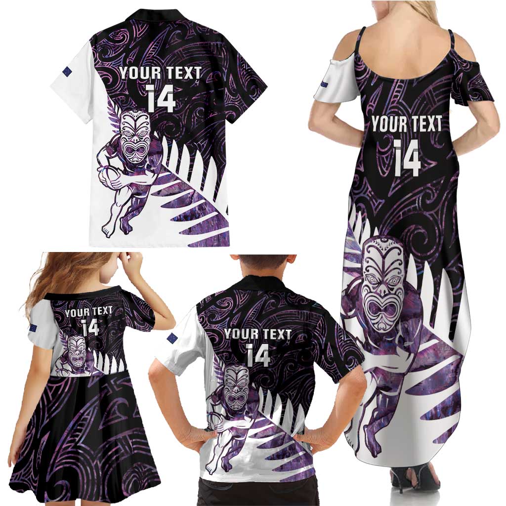 New Zealand Silver Fern Rugby Custom Family Matching Summer Maxi Dress and Hawaiian Shirt Go All Black Purple Maori Paua Shell - Aussie Hoodie